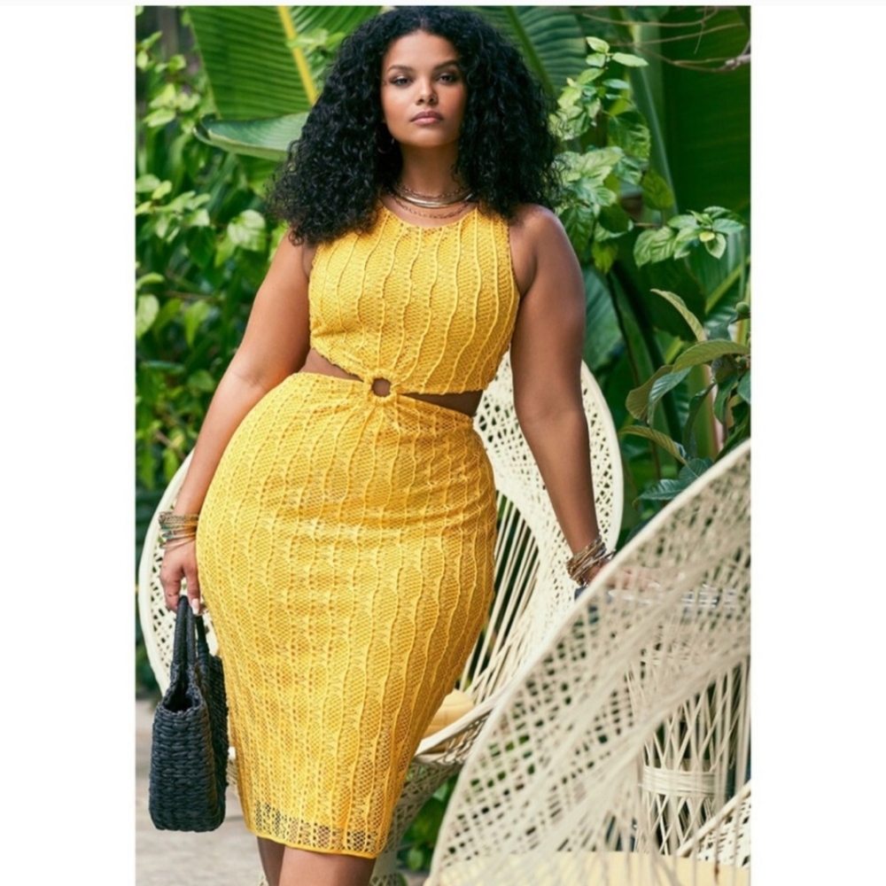 Eloquii Yellow Knit Midi Dress